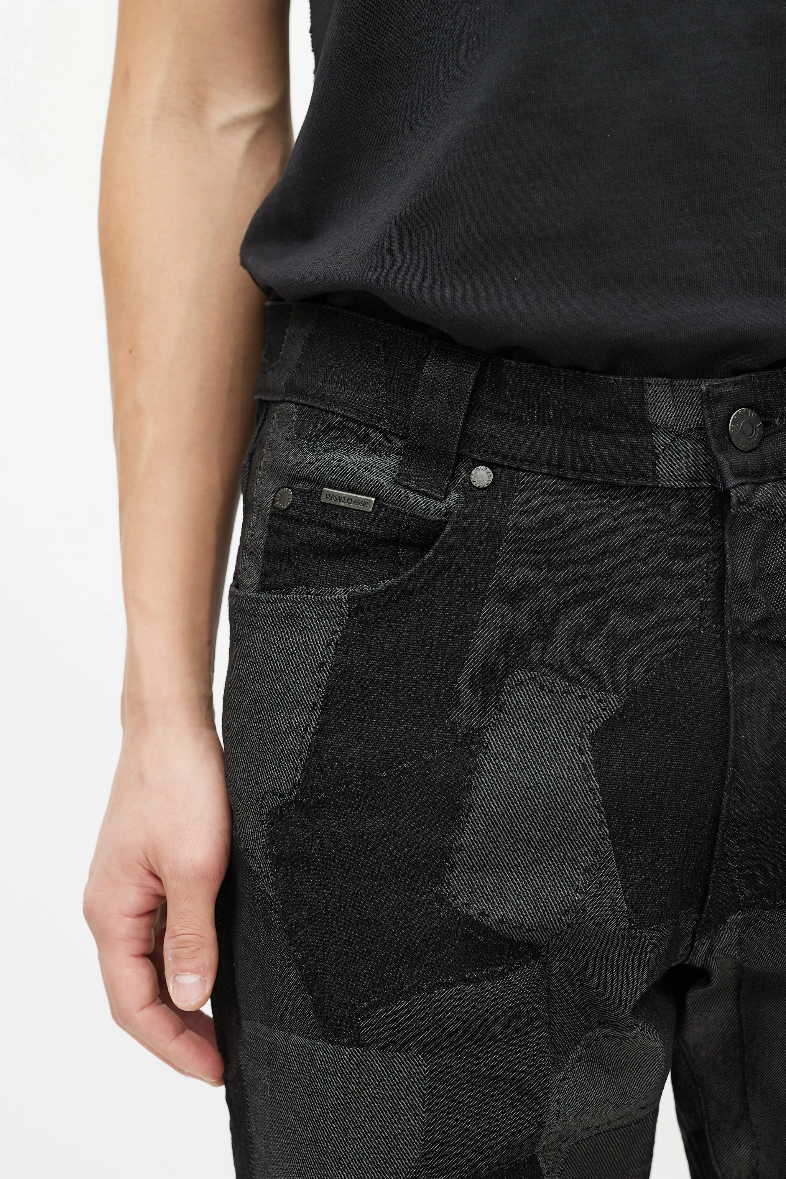 Black & Grey Patchwork Slim Jean