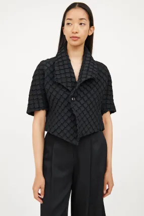 Black Square Pleat Short Sleeve Jacket