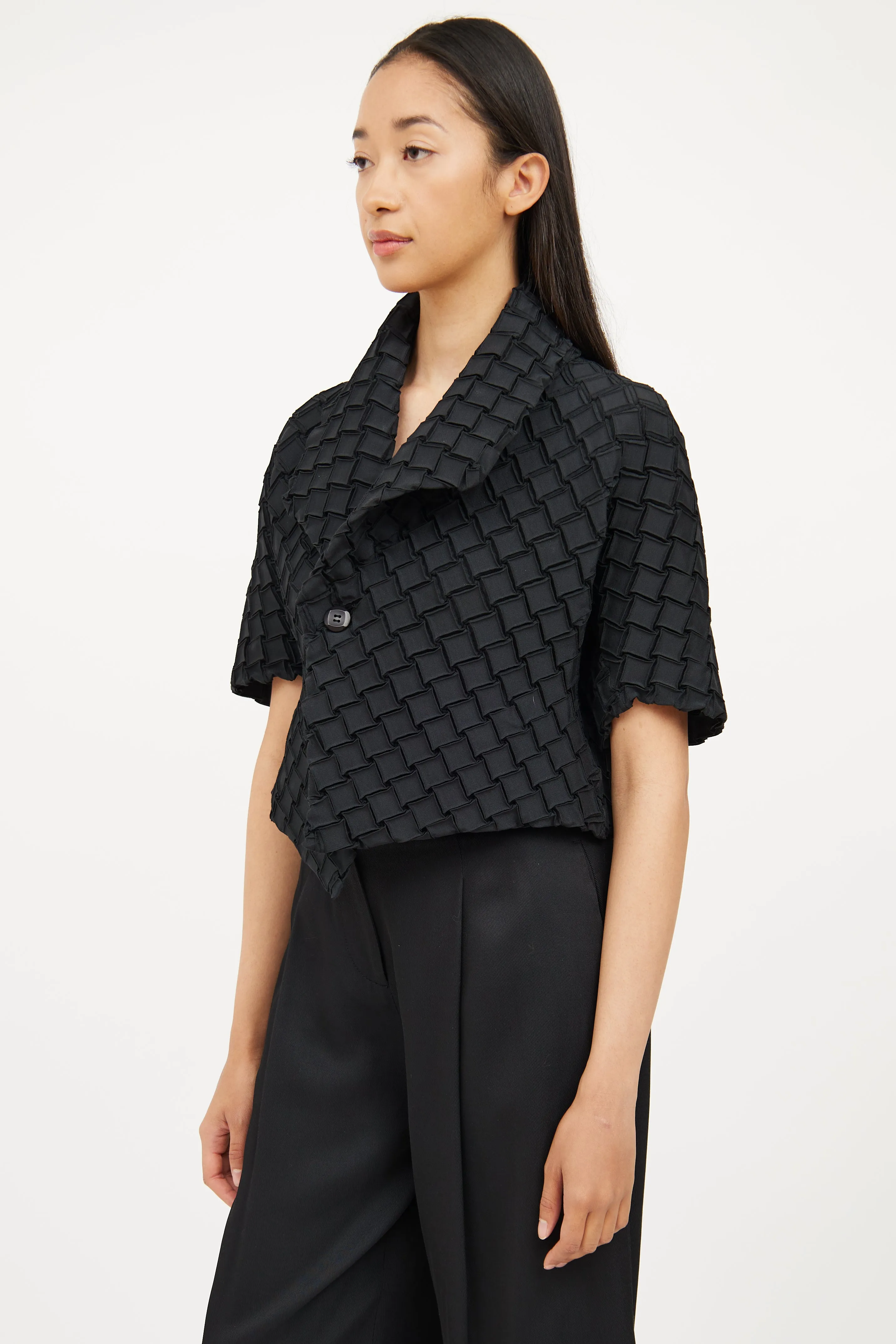 Black Square Pleat Short Sleeve Jacket