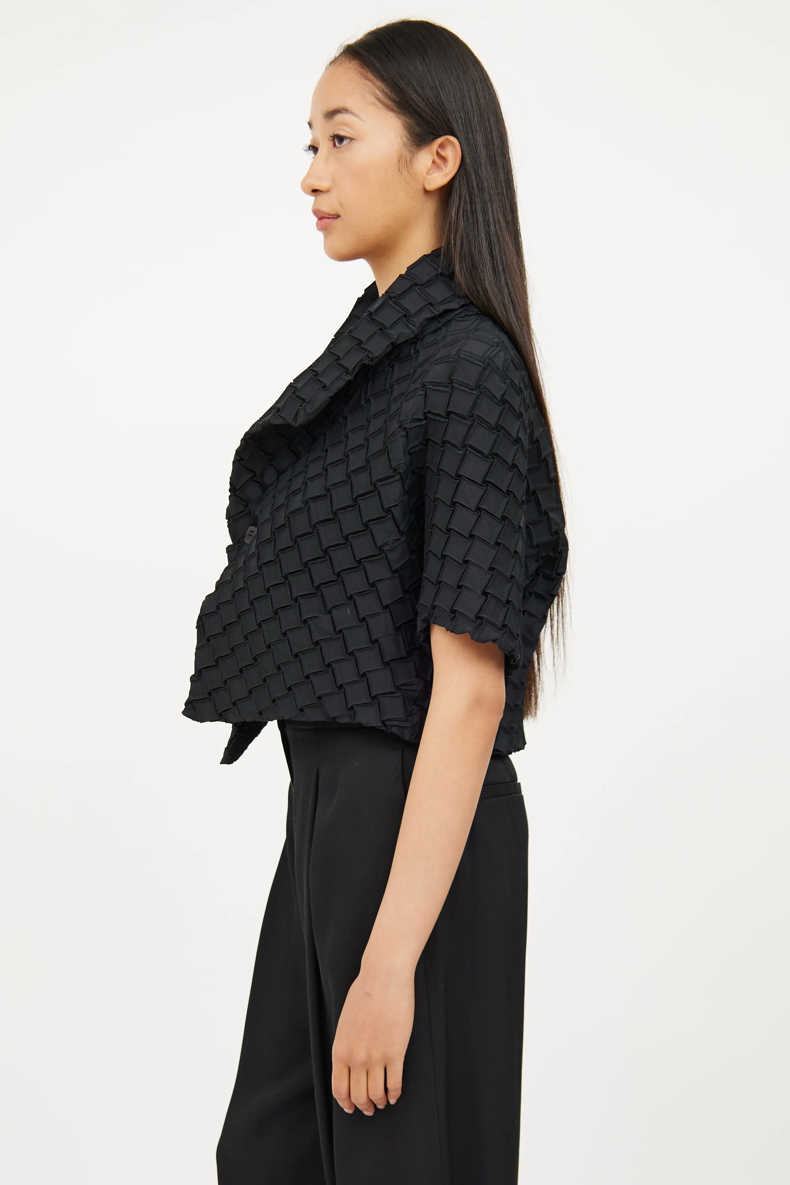 Black Square Pleat Short Sleeve Jacket