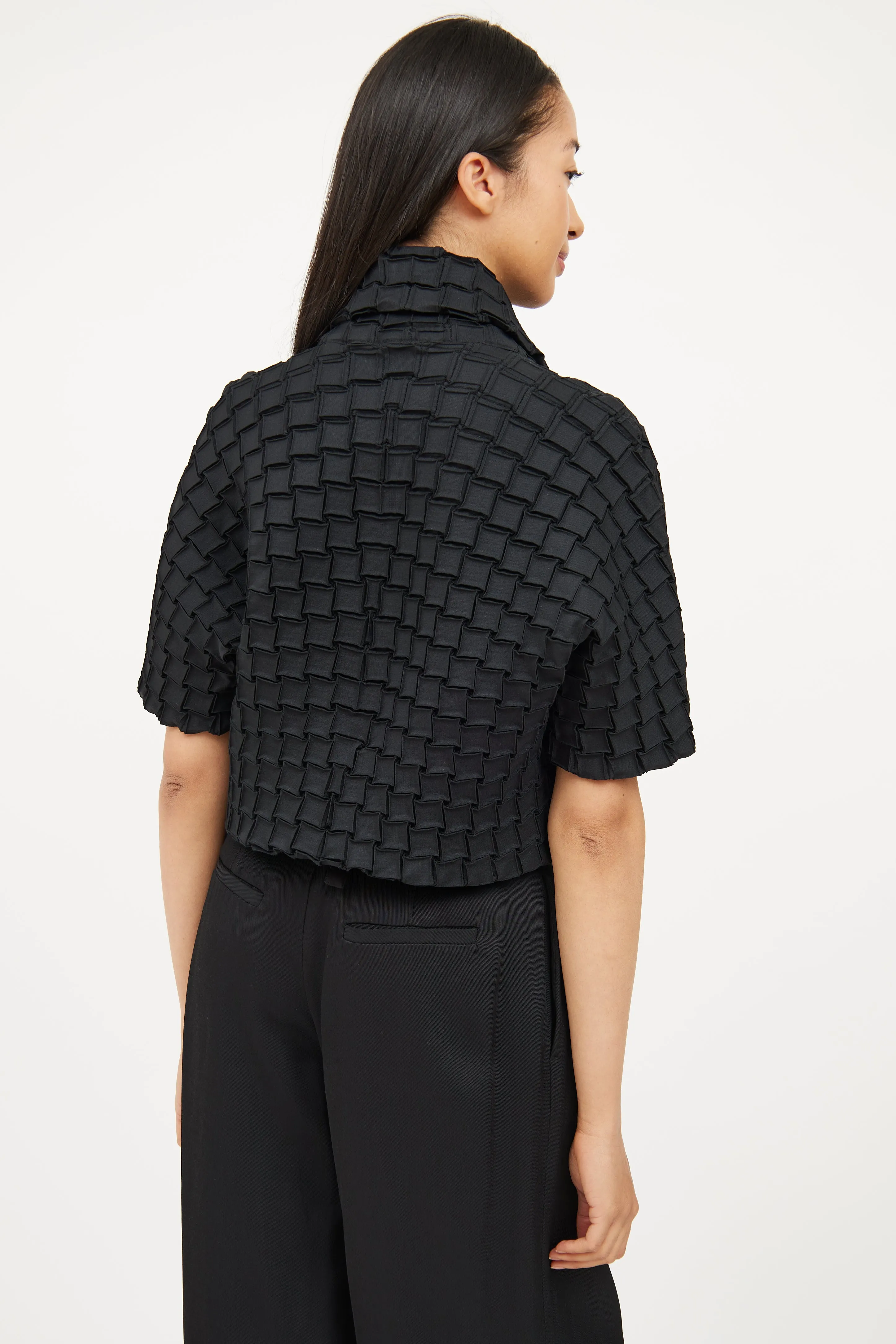 Black Square Pleat Short Sleeve Jacket
