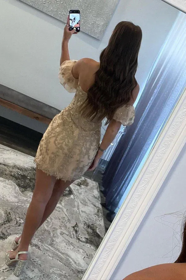 Elegant Sheath Lace Graduation Dresses Strapless Homecoming Dress with Appliques