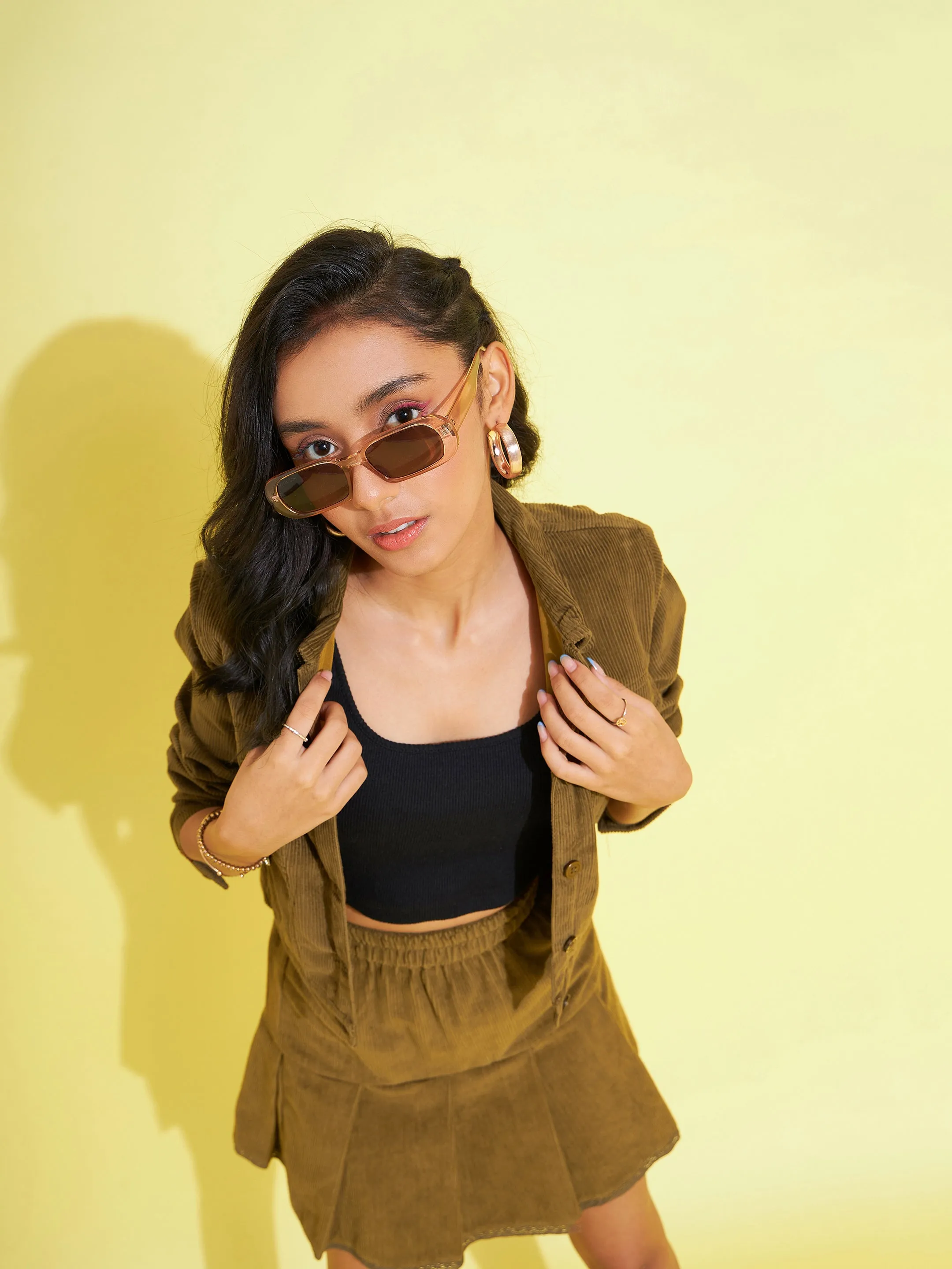 Girls Beige Corduroy Crop Jacket - Lyush Kids
