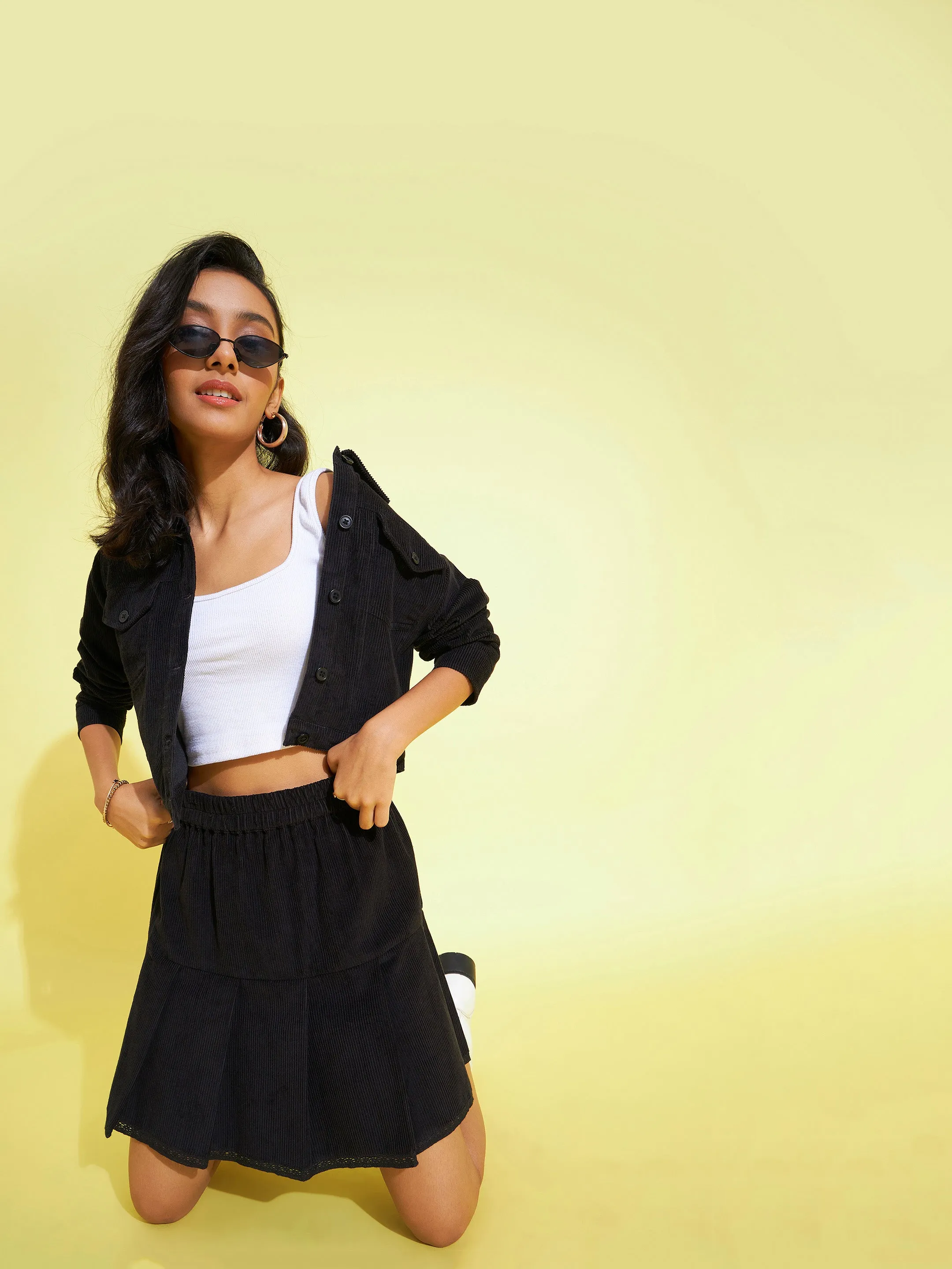 Girls Black Corduroy Crop Jacket - Lyush Kids
