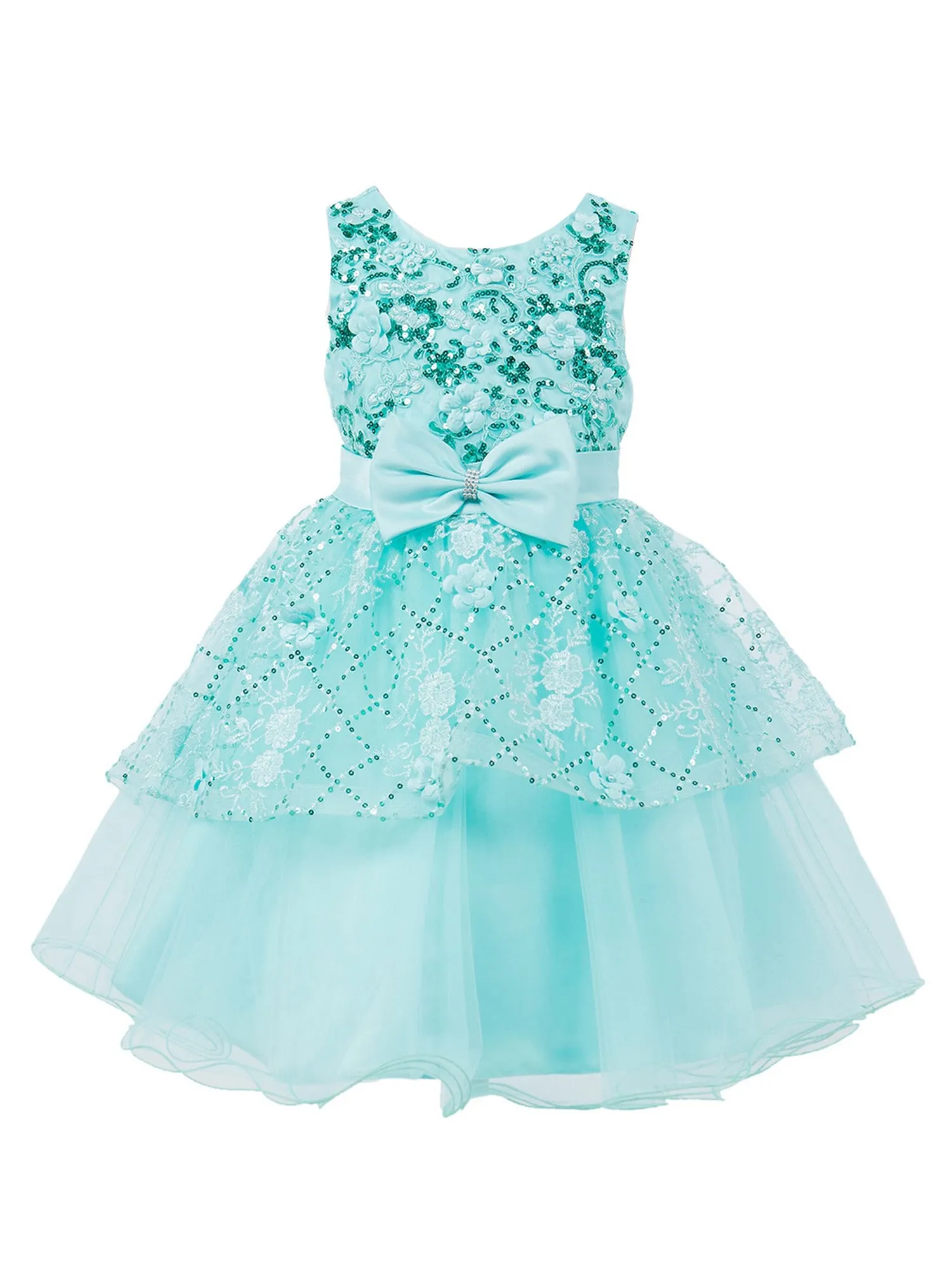 Girls Multi Color Lala & Erina Sequin Ribbon Adorned Flower Girl Dress 2-12