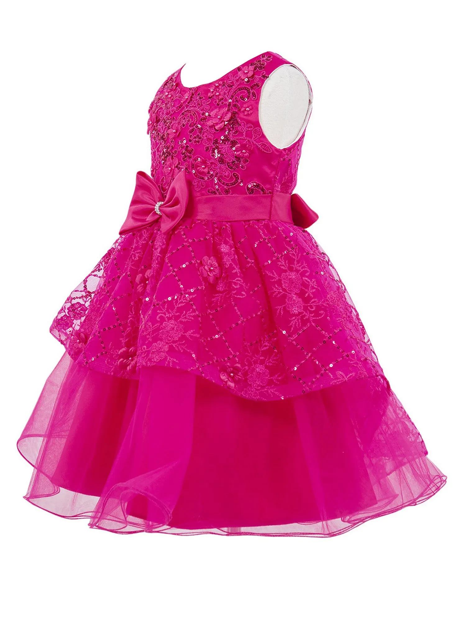 Girls Multi Color Lala & Erina Sequin Ribbon Adorned Flower Girl Dress 2-12
