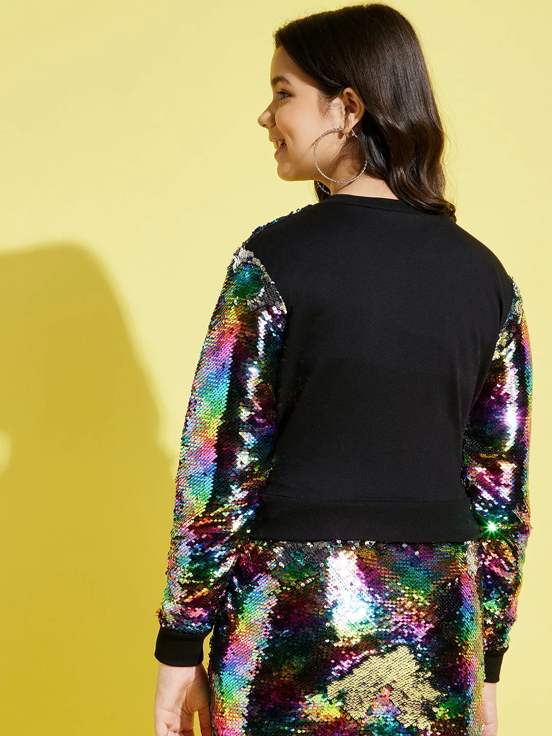 Girls Multicolor Sequin Mesh Crop Jacket - Lyush Kids