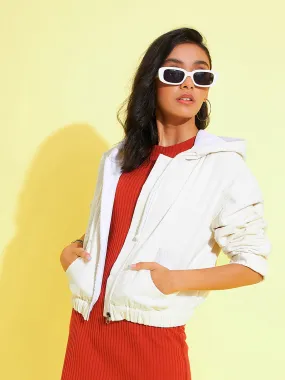 Girls Off White Corduroy Hoodie Crop Jacket - Lyush Kids