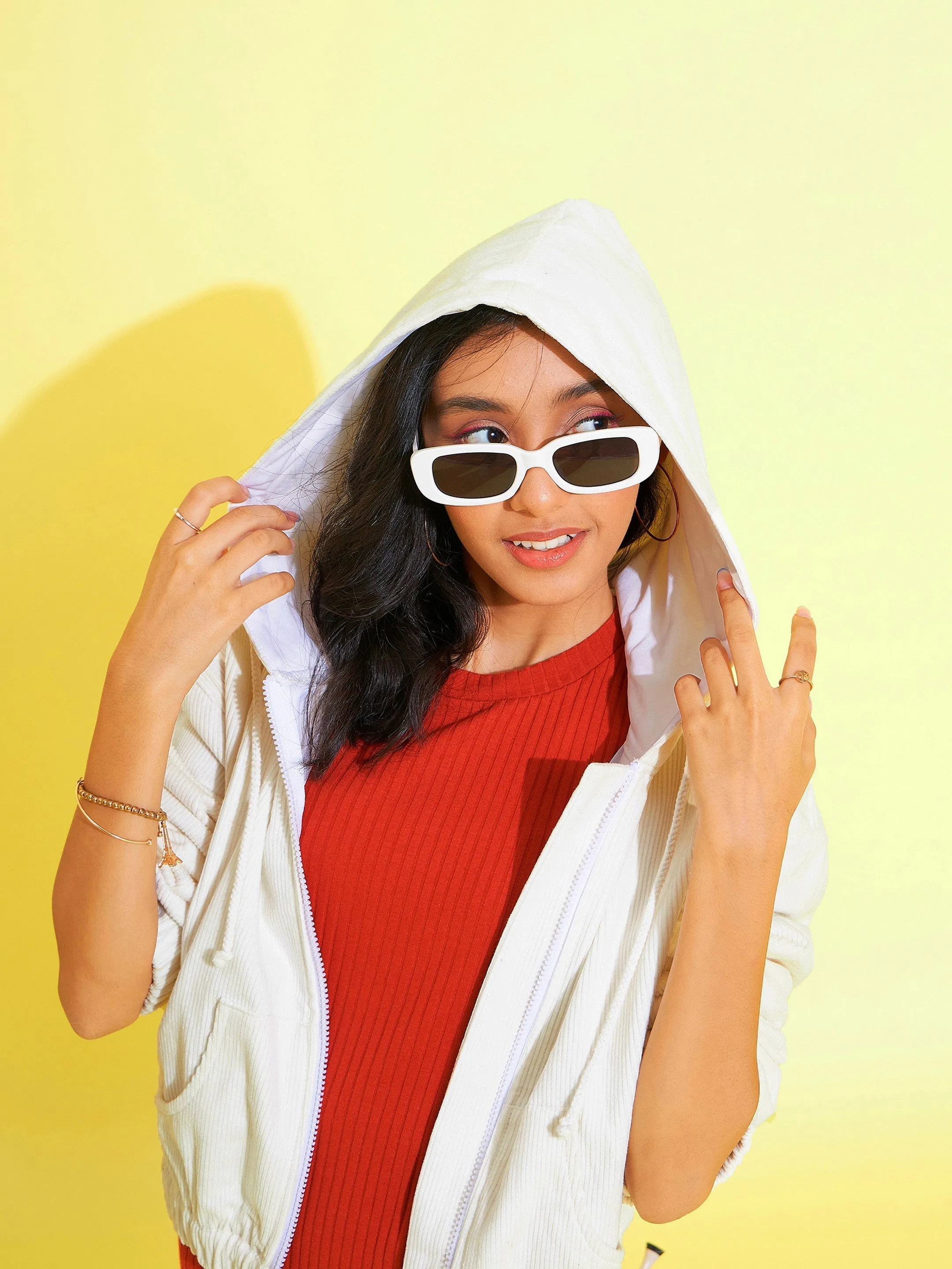 Girls Off White Corduroy Hoodie Crop Jacket - Lyush Kids