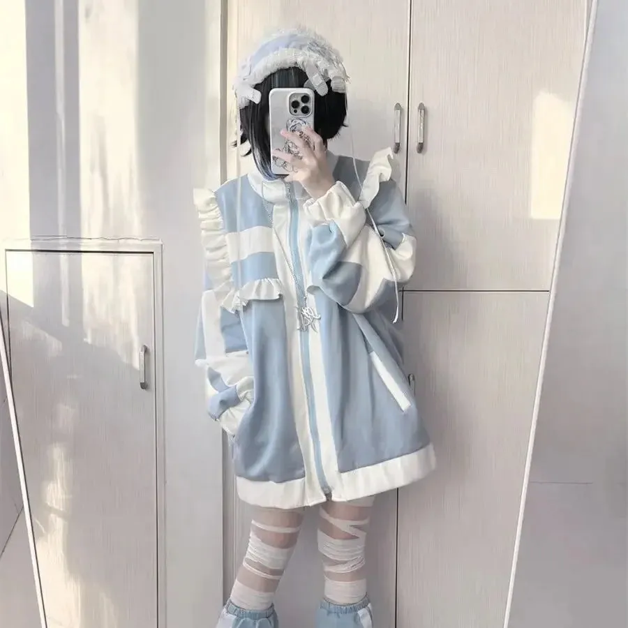 Japanischer Patchwork-Mantel für Frauen Blau und Weiß