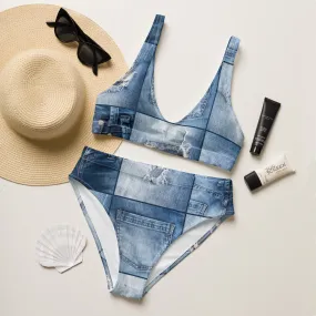 Jean Patchwork Recycled high-waisted bikini