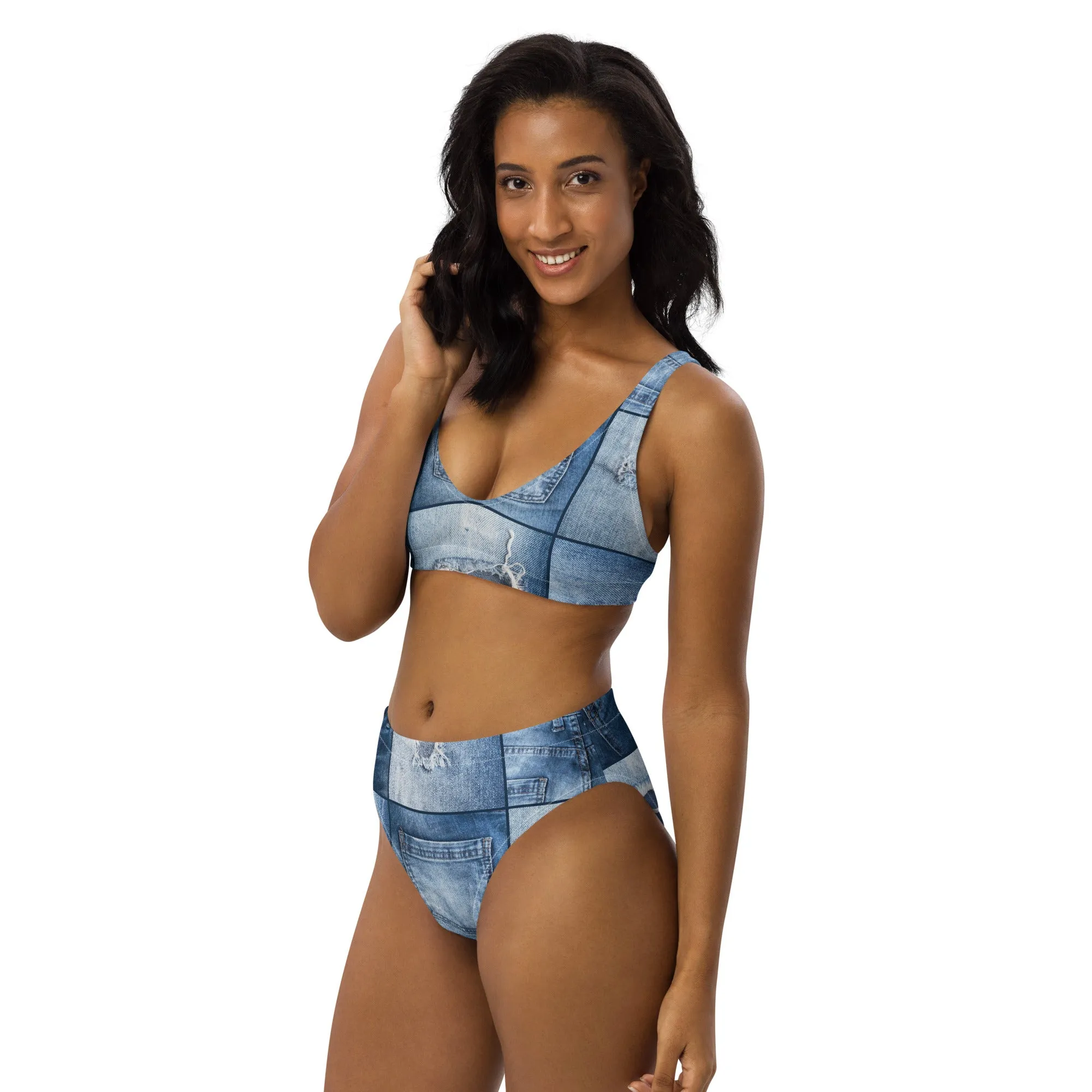Jean Patchwork Recycled high-waisted bikini