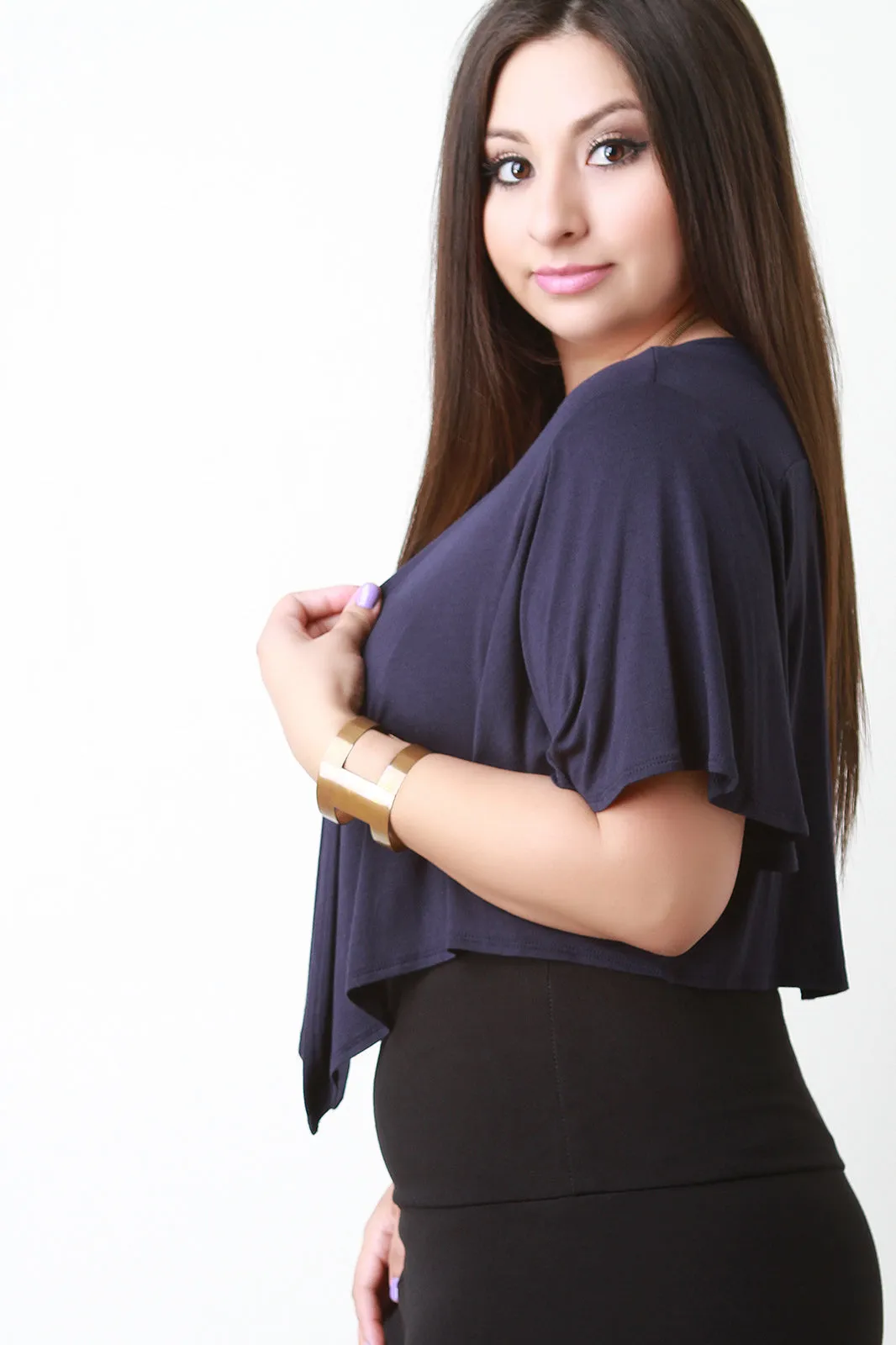 Jersey Knit Flutter Sleeves Cascade Front Bolero
