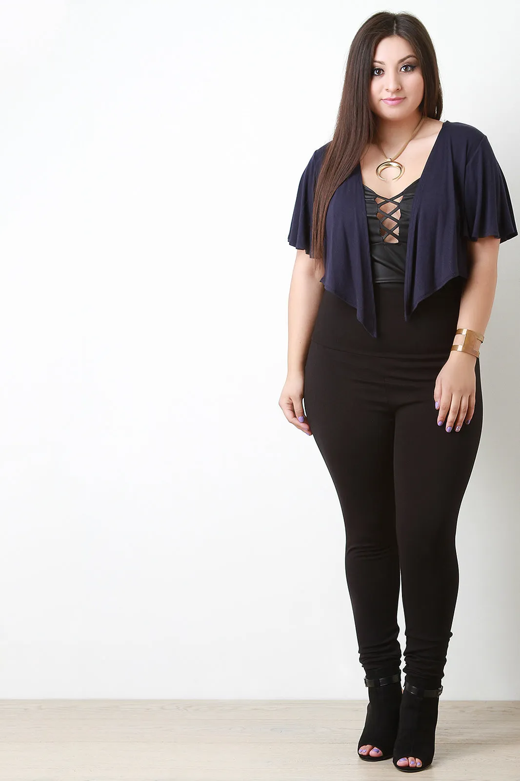 Jersey Knit Flutter Sleeves Cascade Front Bolero