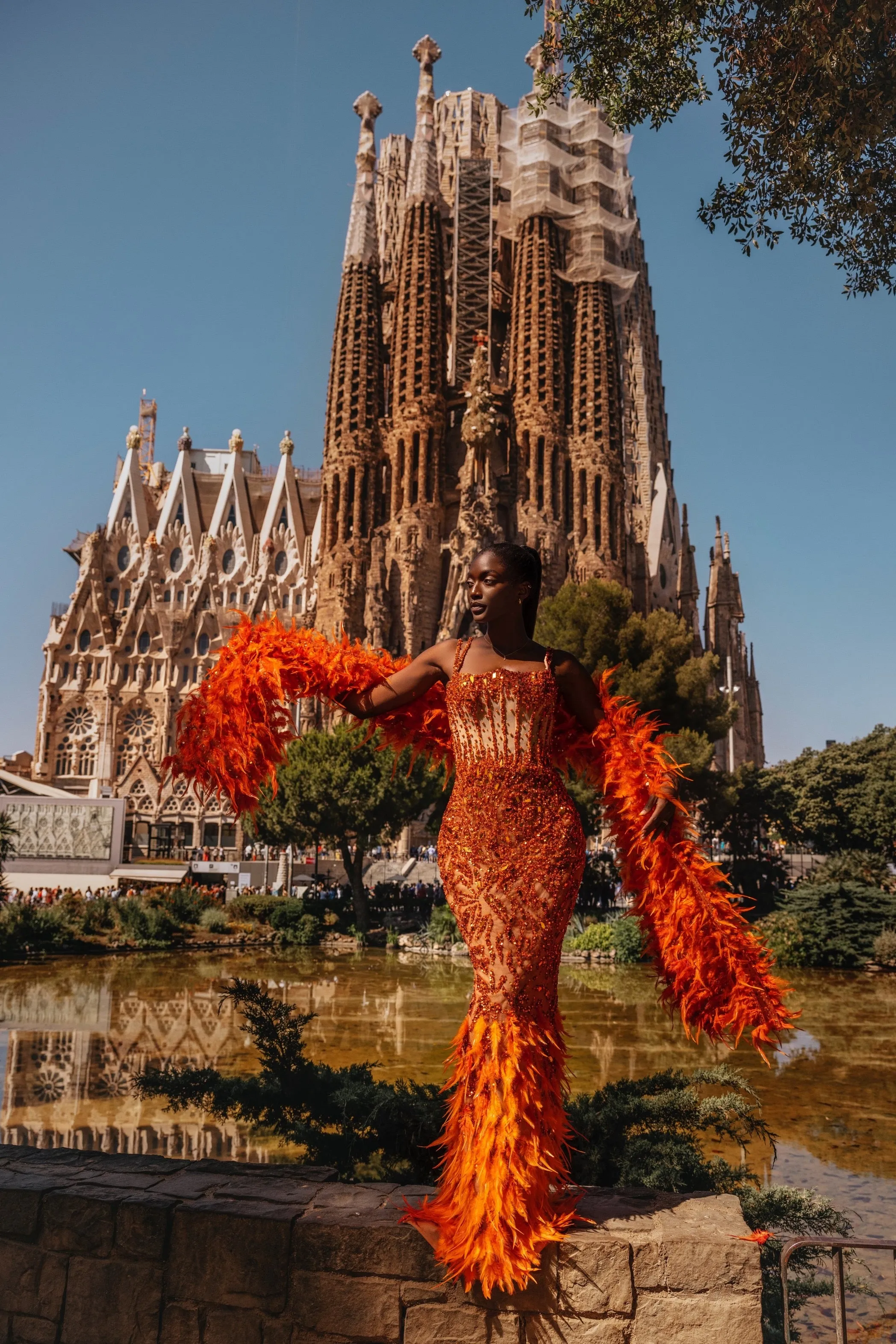 Luxury Orange Mermaid Evening Dress Feather