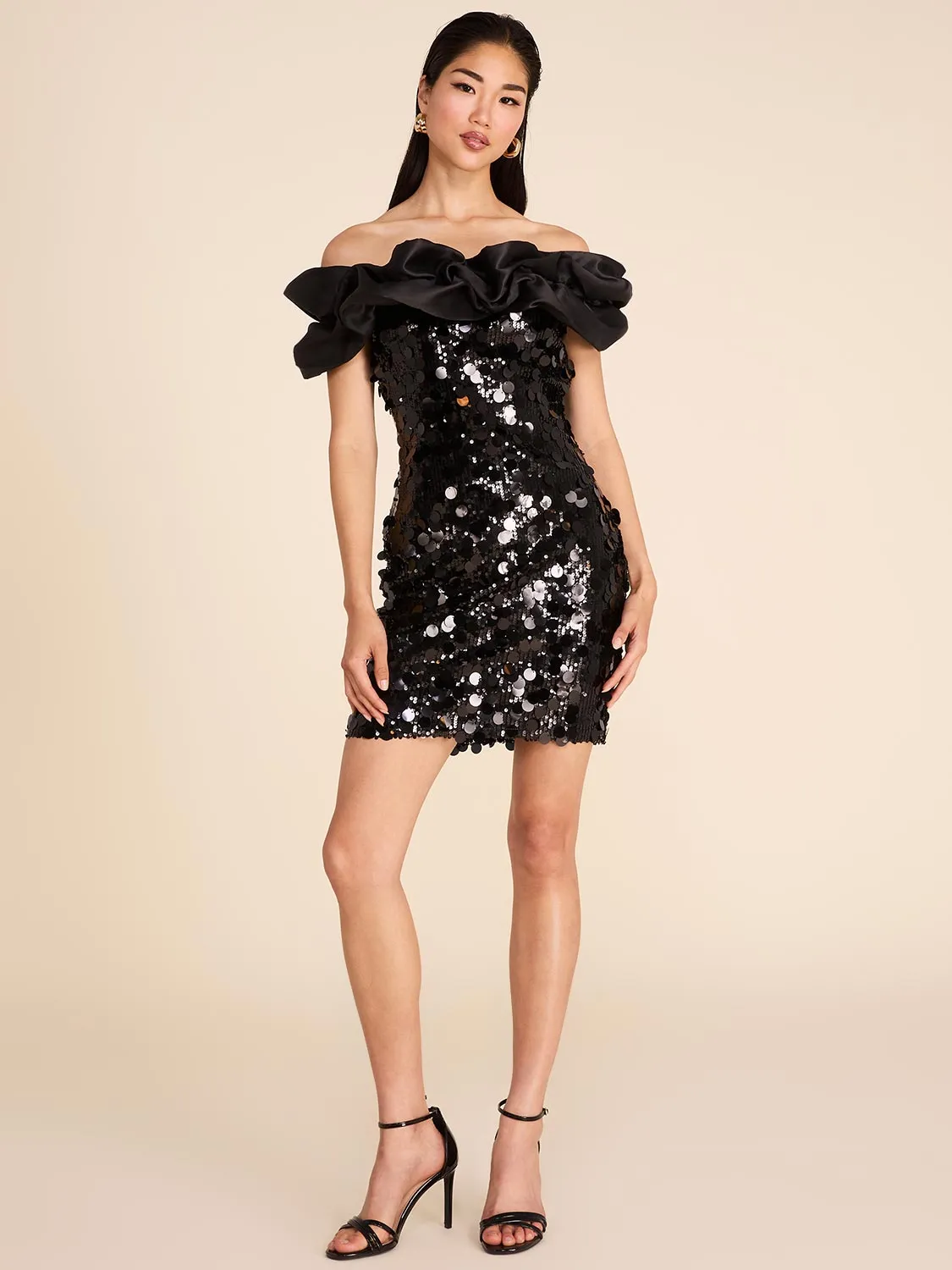 Off-The-Shoulder Ruffle & Sequin Dress