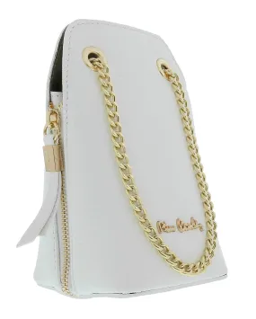 Pierre Cardin White Leather Curved Structured Chain Crossbody Bag