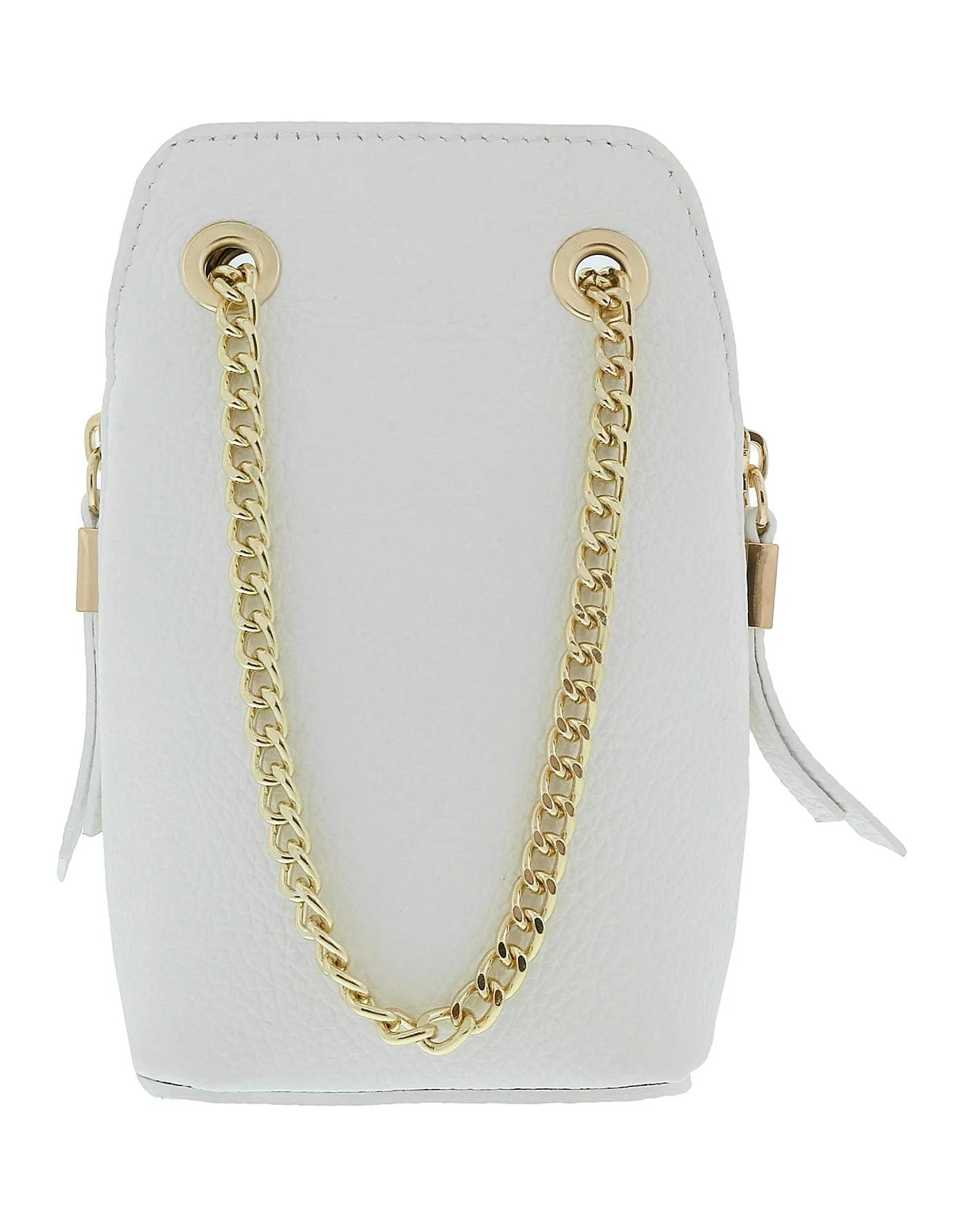 Pierre Cardin White Leather Curved Structured Chain Crossbody Bag
