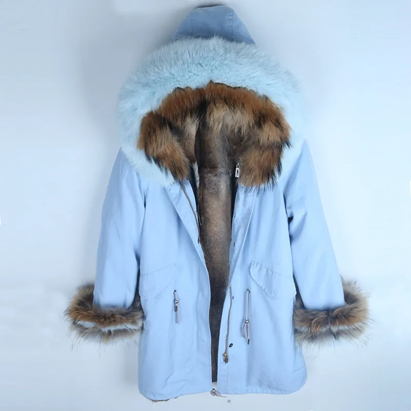 Women's Winter Casual Warm Long Parka With Detachable Rabbit Fur